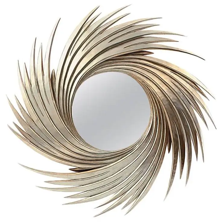 Espejo decorativo moderno de metal con forma de amanecer, arte de espejo de pared de salón