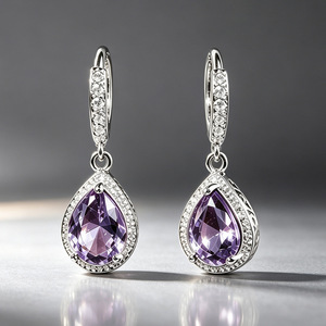 Pendientes de Lágrima Morados Vintage para Mujer, Joyería Elegante y Minimalista para Uso Diario - Product Image 2