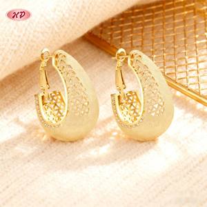 أقراط هينغديان المجوهرات على شكل دمعة مجوفة من النحاس المطلي بالذهب عيار 18 قيراط مع زركون AAA، مجوهرات أنيقة بالجملة للحفلات والاستخدام اليومي - Product Image 2