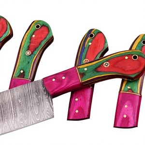 Ensemble de couteaux de chef 5 pièces lame en acier damas couteaux de cuisine orientation de la main réglable poignées en bois Pakka finition cuir brossé - Product Image 6