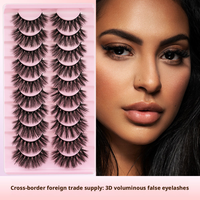 10 paires de faux cils 3D volumineux effet vison, cils en bande complète, effet naturel, plateau rose, vente en gros, OEM, marque privée