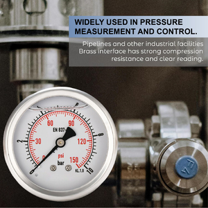 เครื่องวัดความดันสแตนเลสความแม่นยำสูง บรรจุของเหลว หน่วยคู่ Bar Psi 1/4 BSP ทน<span class=keywords><strong>ไอ</strong></span>น้ำ - Product Image 4