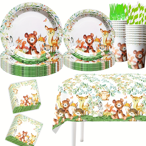 161 pièces 20 personnes <span class=keywords><strong>animaux</strong></span> Kit <span class=keywords><strong>de</strong></span> fête d'anniversaire thème forêt fête d'anniversaire <span class=keywords><strong>vaisselle</strong></span> enfants décoration ensembles bébé douche - Product Image 1