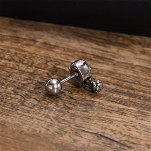 Pendientes de Acero Inoxidable para Hombre, Diseño de Calavera con Flor, Estilo Delicado y Moderno - Product Image 3