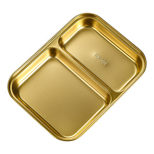 304 Stainless Steel Divided Snack Plate Gold Korean Style Tableware For Kids And Adults Dinner Tray With Compartments - Product Image 5