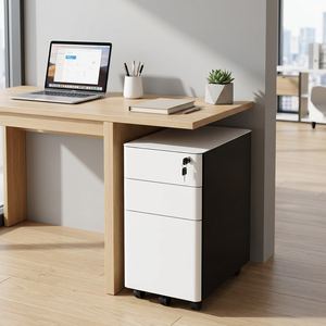 ארון תיוק נייד 3 מגירות מתחת לשולחן, ארון תיוק מתכת עם מגירה ננעלת, אחסון צר עם קצה עגול, ארון משרדי נייד - Product Image 3