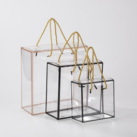 IMEE en Stock 6 8 10 12 ''Or Noir Carré Transparent PVC PET En Plastique Boîte Cadeau Sac À Provisions Alimentaire Cadeau Emballage avec Corde