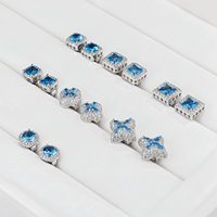 Boucles d'oreilles clous de luxe en argent sterling 925 hypoallergéniques pour femmes et hommes, motif fleur bleue CZ, saphir bleu aigue-marine, pour oreilles sensibles
