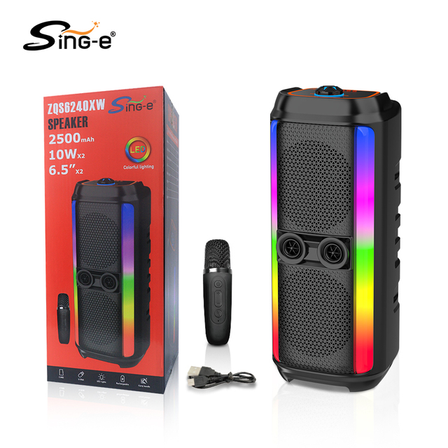 SING-E ZQS6240XW 6.5" Karaoke Portable Outdoor RGB BT Speaker with Wireless Mic Supports FM/TF/USB Suitable for Parties