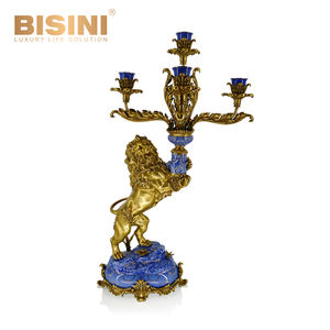 Porcelaine décorée dorée de luxe discrète avec base décorative en <span class=keywords><strong>cristal</strong></span> <span class=keywords><strong>Chandelier</strong></span> Décoratif Trois bougies Candélabres - Product Image 3