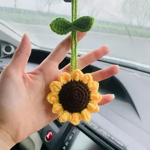 Sunflower Handmade Knitted Crochet Potted Plant Car Hanging Ornament Automotive Decoration Car Pendant Interior Accessories