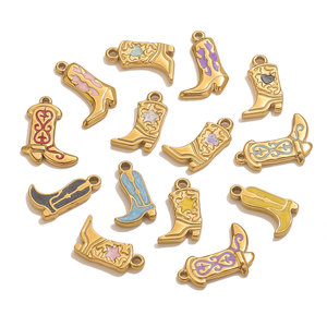 จี้รองเท้าบูทคาวบอยเคลือบเงา |   จี้สแตนเลสชุบทอง 18K PVD สำหรับทำเครื่องประดับ DIY |   กันน้ำและป้องกันการแพ้ - Product Image 5