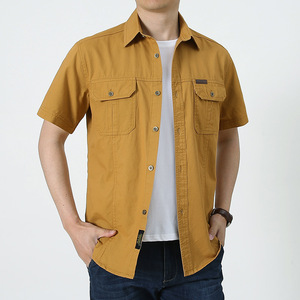 Camisa Casual Transpirable de Verano para Hombre, Blusa de Trabajo de Algodón de Manga Corta, Color Sólido, con Botones y Bolsillos, Venta al por Mayor - Product Image 3