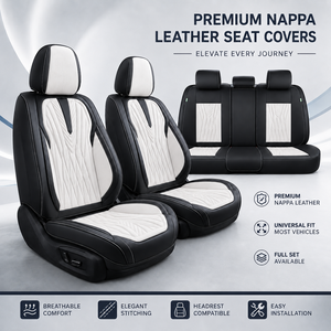 Housses de siège de <span class=keywords><strong>voiture</strong></span> de luxe universelles Luxfit en cuir Nappa, ensemble complet avant/arrière, durables, imperméables, toutes saisons, matelassées, <span class=keywords><strong>protection</strong></span> douce - Product Image 1