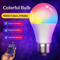 Bande LED avec télécommande, ampoule sept couleurs, base à vis E27, lampe sphérique en aluminium et plastique, lumière d'ambiance RVB colorée à intensité variable