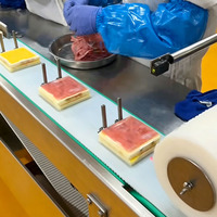 Ligne de production de sandwichs commerciaux pour boulangerie, usine, cuisine centrale avec système de trançage, de garnissage et d'assemblage sur convoyeur