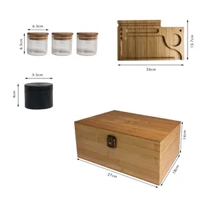 LOGOTIPO personalizado fumar acessórios de madeira rolling tray cheiro prova armazenamento herb bambu stash box com bloqueio combo kit