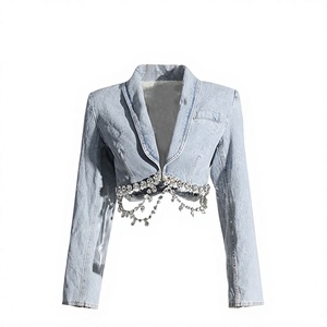 Premium <b>Women's</b> <b>Cropped</b> <b>Denim</b> <b>Jacket</b> Stylish Blue Jean Coat Custom Embroidery Wholesale Manufacturer OEM Services - Product Image 1
