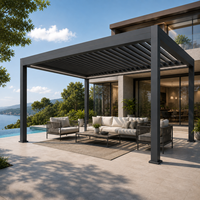 Pérgola de Aluminio 6063 T5 Directo de Fábrica, Techo de Láminas Eléctricas, Gazebo Bioclimático para Exteriores con Luz LED para Patio de Villa