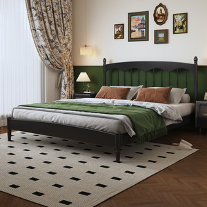 French Retro Style Black <b>Double</b> <b>Bed</b> 1.5m 1.8m Platform <b>Bed</b> Modern Minimalist Solid Wood Windsor <b>Bed</b> Master Bedroom Furniture - Product Image 1