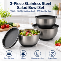 Ensemble de saladiers en acier inoxydable 304 noir, conformes aux normes FDA et LFGB, personnalisables, 16 cm, 20 cm, 24 cm, pour cuisine et restaurant, bols de couleur personnalisée