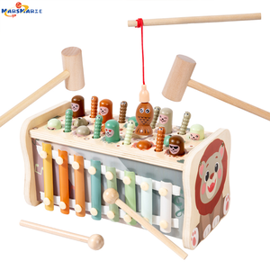 MarsMarie Gioco Educativo <span class=keywords><strong>Montessori</strong></span> in Legno Whack-A-Mole per Bambini 1-4 Anni, Gioco di Percussione, Xilofono e Pesca - Product Image 1