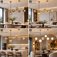 Luminaire suspendu moderne en verre à six globes dorés pour salle à manger, îlot de cuisine, salon, boutique, espace de détente