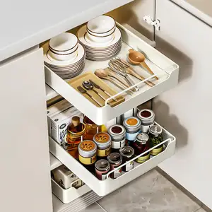 metal stand pull slide out extendable spice rack drawer organizer for under cabinet kitchen storage shelf countertop seasoning