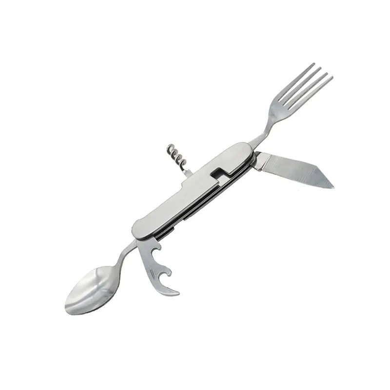 Utensilios plegables multifuncionales para acampar, cubiertos portátiles de viaje, cuchara y tenedor, vajilla desmontable