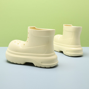Women's Thick Soled Rain <b>Boots</b> Light Yellow Solid Color Mid Heel Waterproof Non Slip Short <b>Boot</b> For All Seasons - Product Image 4