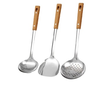 Ensemble d'ustensiles de cuisine en acier inoxydable 6 pièces avec manche en bois, compatibles lave-vaisselle - Product Image 5