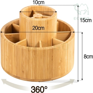 Bamboo Wood 360° Rotating Desktop Divider Office Storage Organizer Round Double-Layer Pen Holder with Non-slip Mat - Product Image 2