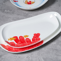 Assiette en porcelaine fine de forme rectangulaire irrégulière unique, motif corail, assiette en céramique blanche pour commande en gros