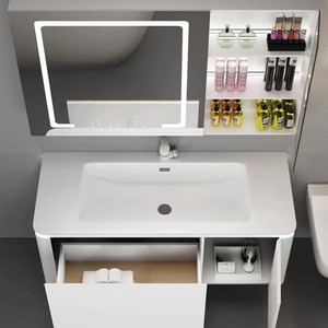 Modern simple heat-bent integrated basin <b>oak</b> bathroom cabinet solid wood seamless basin bathroom cabinet - Product Image 4