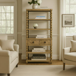 ห้าชั้นไม้เนื้อแข็ง Seine etagere ตู้หนังสือดีไซน์แบบดั้งเดิมสำหรับบ้านสำนักงานหรือห้องนั่งเล่นพร้อมจัดส่งเฟอร์นิเจอร์ - Product Image 1