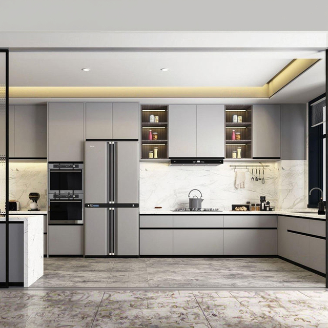 Luxury Ready-Made Aluminum Kitchen Cabinet Sets-Modular Pantry Drawers Storage Islands Complete Cupboard Systems Water Resistant