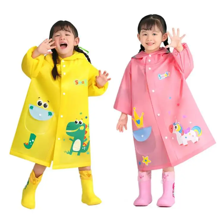 Wholesale cute fashion little children student raincoats boys girls print EVA waterproof kids rain coat poncho