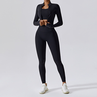 Ensemble de yoga à manches longues pour le sport en plein air, sensation de peau nue, tenue de fitness, tenue de yoga à taille haute antichoc, ensemble de 3 pièces