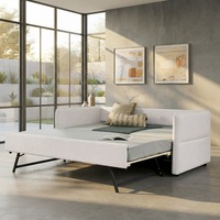 Lit double convertible en chêne massif de style européen luxueux, avec cadre de lit rembourré capitonné réglable et confortable