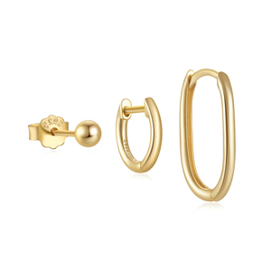 CANNER Juego de Joyería Clásica de Plata de Ley 925 de 3 Piezas, Juego de Aretes de Aro en Forma de U con Baño de Oro de 18k para Mujer - Product Image 1