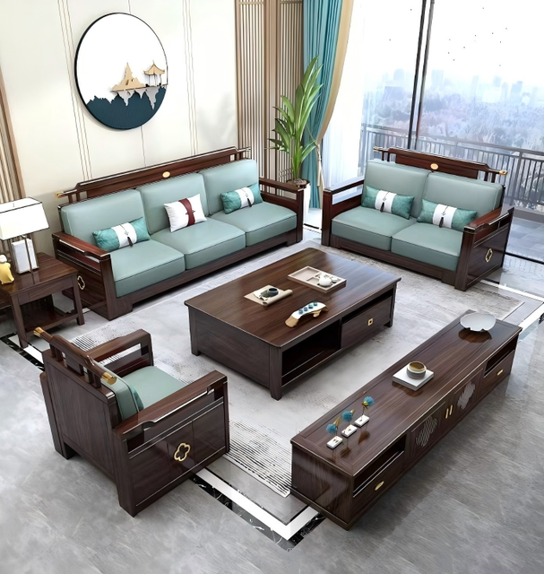 Factory Direct New Chinese Style Sandalwood Sofa Set Coffee Table Everyday All-season Living Room Furniture Suite Tv Cabinets