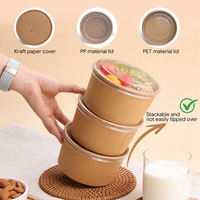Contenedor Redondo Biodegradable y Reutilizable para Almuerzo, Tazón de Ensalada de Papel Kraft de Grado Alimenticio con Tapa, Personalizable con Logotipo, para Refrigerios, Galletas y Leche
