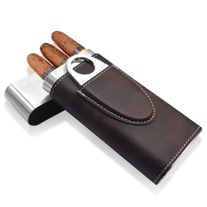 Humidor de cigarros con forro de cuero Vanace, estuche y cortador de cigarros de cuero marrón de 3 dedos Premium - Product Image 2