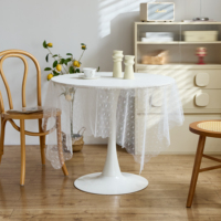 Nappe ronde élégante à carreaux en dentelle, nappe transparente blanche pour douche nuptiale, goûter et décoration rustique de la maison