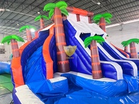 Vente en gros de toboggan aquatique gonflable géant tropical pour enfants et adultes, avec piscine et structure de saut