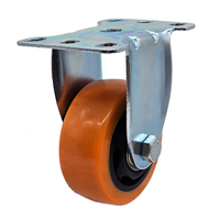 Roue pivotante fixe de 3'' à usage moyen, noyau en PP, roulement à billes industriel rigide en PU orange, capacité de charge de 80 kg pour chariot à main et stockage