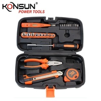 Kit d'outils à main KONSUN 25 pièces avec coffret moulé par soufflage, ensemble d'outils de réparation automobile et d'entretien domestique pour garage DIY