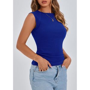 Women's Ribbed Tank <b>Top</b> Cap Sleeve Slim Fit Knit Basic Casual Tee Breathable Spandex Polyester Summer Wear - Product Image 3