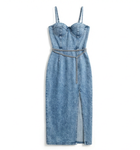 Robes longues d'été en denim <span class=keywords><strong>de</strong></span> qualité supérieure Wangsheng, sexy, respirantes, coupe régulière, col halter, bretelles spaghetti - Product Image 1