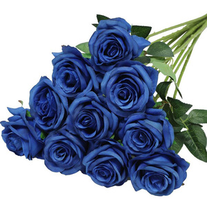 Rosa artificiale 10 pz Bouquet di fiori aperti blu Navy finta rosa per matrimonio centrotavola fiori di seta finta rosa blu - Product Image 1